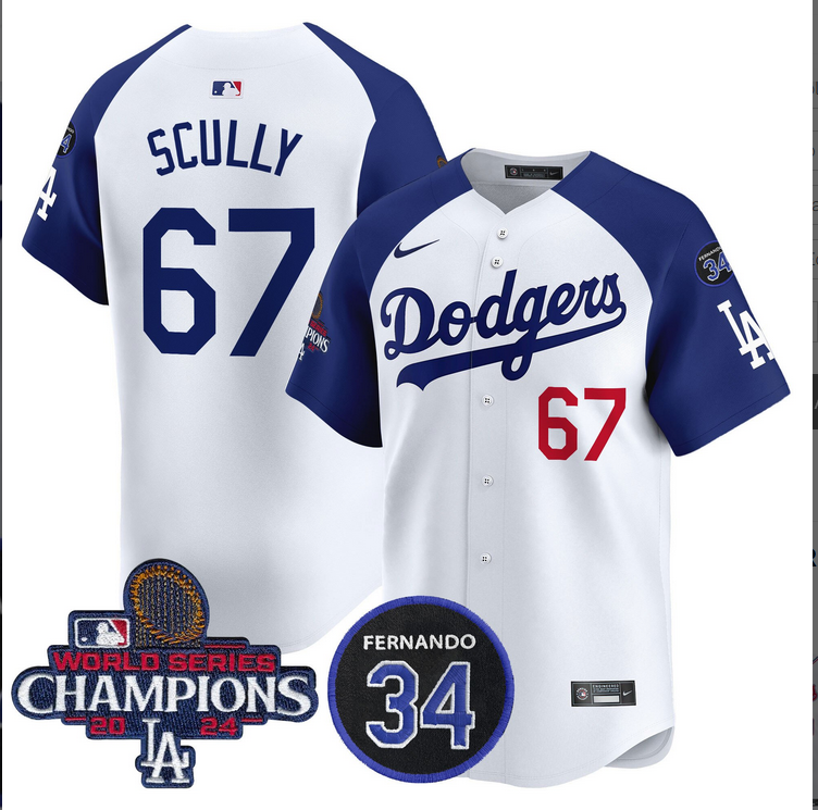 Men MLB Los Angeles Dodgers #67 Scully white 2024 World Series Champions Patch Limited Jersey style 4->los angeles dodgers->MLB Jersey